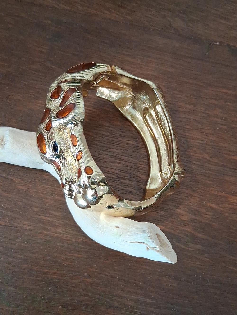Gold-Tone Leopard Cheetah Bangle Bracelet with Amber Accents